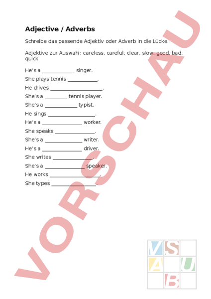 übung Englisch Adjektiv Oder Adverb Arbeitsblatt: Adjective - adverb exercise - Englisch - Grammatik