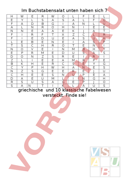 Arbeitsblatt: Suchrätsel Fabelwesen - Diverses / Fächerübergreifend