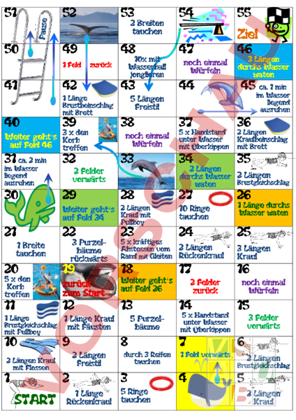 Arbeitsblatt: Leiterlispiel Schwimmen - Bewegung / Sport - Anderes Thema