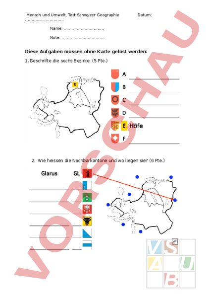 Arbeitsblatt: Geographie Kanton Schwyz - Geographie - Schweiz