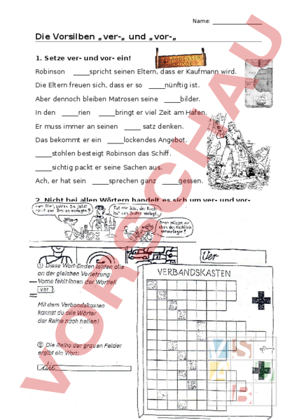 Wörter Mit Ver Und Vor Arbeitsblatt: ver- vor - Deutsch - Rechtschreibung