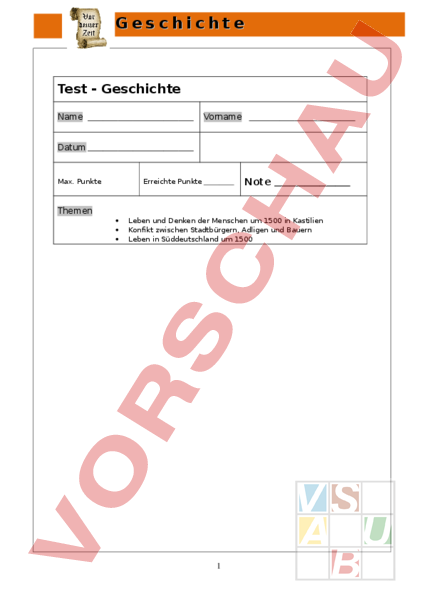 Arbeitsblatt: Geschichte Leben um 1500 - Geschichte - Mittelalter