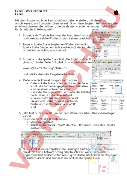 Arbeitsblatt: Voci lernen mit Excel - Englisch - Wortschatz