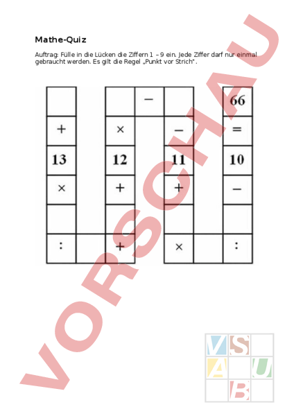 Mathe Quiz Fragen Mit Lösungen Arbeitsblatt: Mathe Quiz Operationen - Mathematik - Gemischte Themen