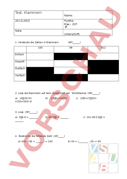 Klammern Auflösen übungen Mit Lösungen Pdf Arbeitsblatt: klammern - Mathematik - Gemischte Themen