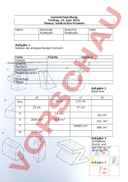 Arbeitsblatt Prismen Berechnen – YSIU