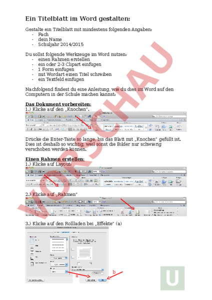 Arbeitsblatt Anleitung Word Informatik Textverarbeitung