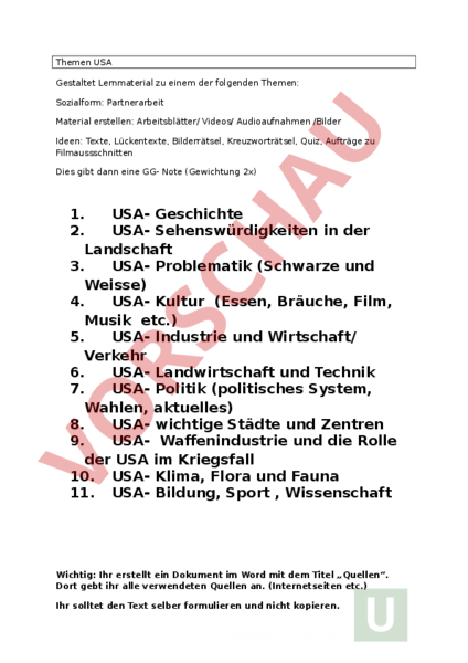 Arbeitsblatt Themen Usa Geographie Nordamerika
