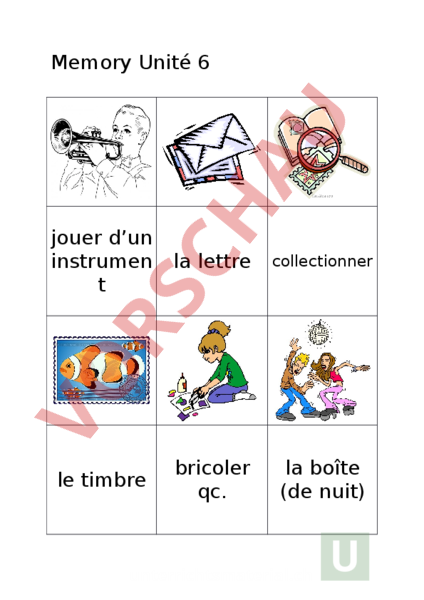 Arbeitsblatt: Memory Unité 6 - Französisch - Wortschatz