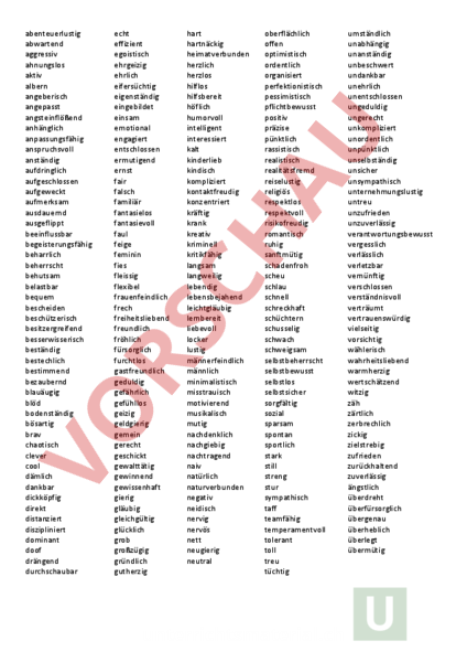 Charaktereigenschaften liste pdf