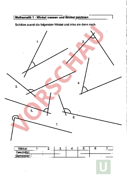Winkel Arbeitsblatt
 Arbeitsblatt Mathematik 1 Winkel messen und zeichnen Geometrie Winkel