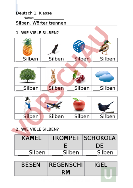 Arbeitsblatt: Silben - Deutsch - Grammatik