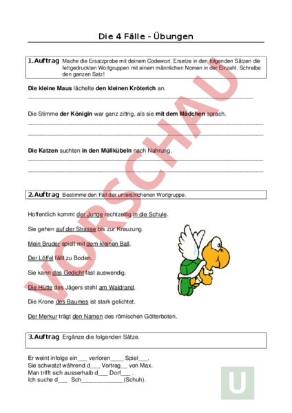 Arbeitsblatt: 4 Fälle Übungen - Deutsch - Grammatik
