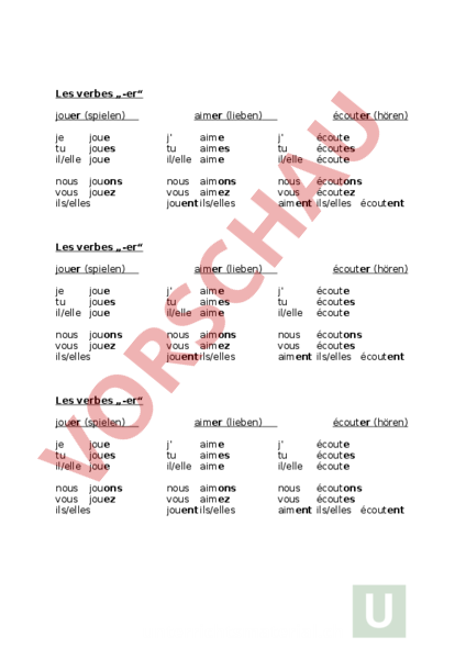 Arbeitsblatt: er- Verben konjugieren - Französisch - Grammatik