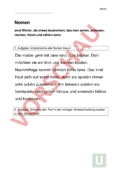 Text Nomen Arbeitsblatt: Nomen - Deutsch - Grammatik