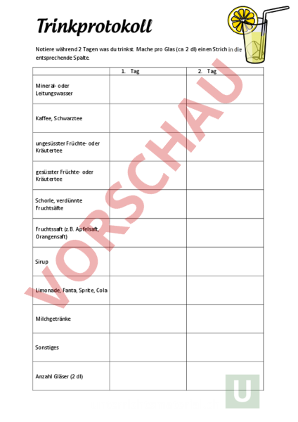 Arbeitsblatt: Trinkprotokoll - Wirtschaft, Arbeit ...