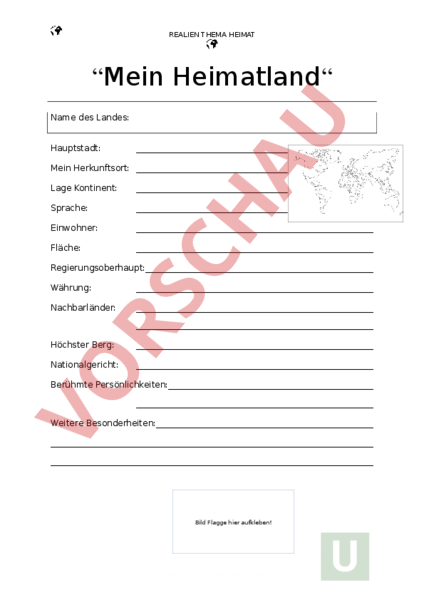 Arbeitsblatt Heimatland Steckbrief Lebenskunde Ethik Moral