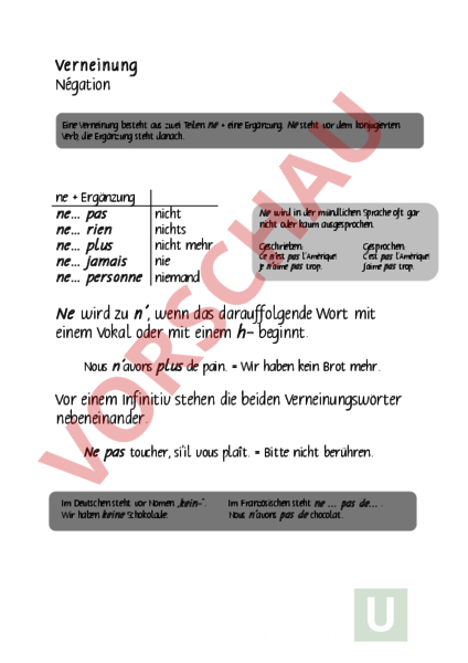 Verneinung Französisch übungen Ne ... Pas Arbeitsblatt: Verneinung Franz Parcours 5.2 MDR! - Französisch - Grammatik