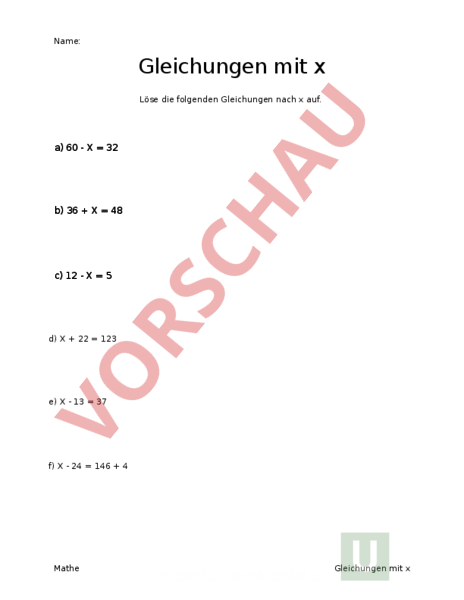 Gleichungen Nach X Auflösen übungen Arbeitsblatt: Gleichungen nach x auflösen - Mathematik - Gleichungen