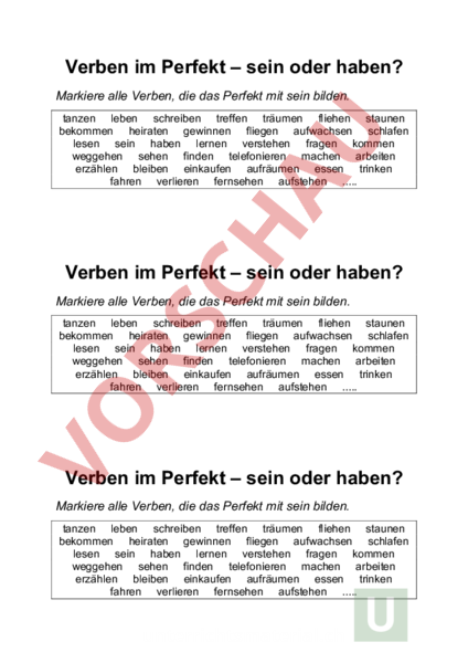 Arbeitsblatt Verben Im Perfekt Haben Oder Sein Deutsch Daz