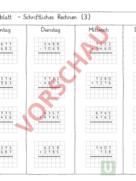 Arbeitsblatt: schriftliches Rechnen 3 - Mathematik - Schriftliches Rechnen