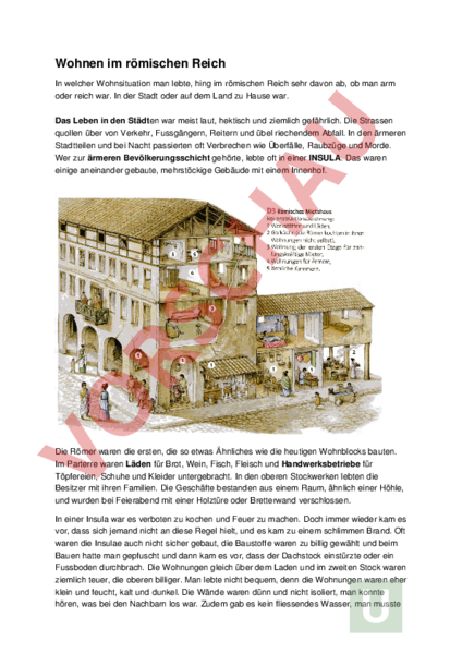 Arbeitsblatt: Wohnen im römischen Reich - Geschichte - Altertum