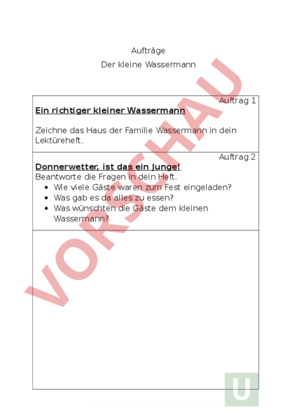 Arbeitsblatt Der Keine Wassermann Deutsch Lesefertigkeit