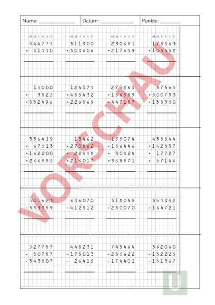 Arbeitsblatt: Schriftliche Subtraktion 4. Klasse - Mathematik