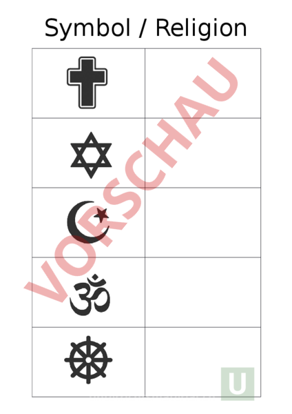 Arbeitsblatt Weltreligionen Lebenskunde Religionslehre Bibel