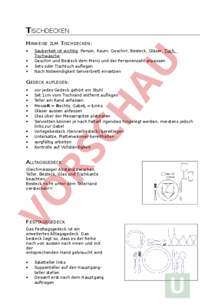 Arbeitsblatt Tischdecken Wirtschaft Arbeit Haushalt Anderes Thema