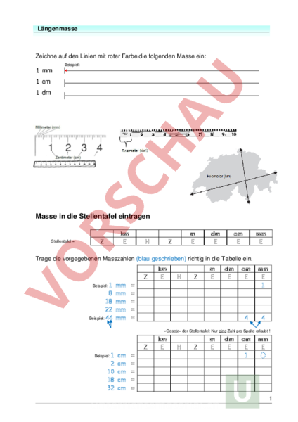 Arbeitsblatt Langenmasse Stellentafel Mathematik Sachrechnen