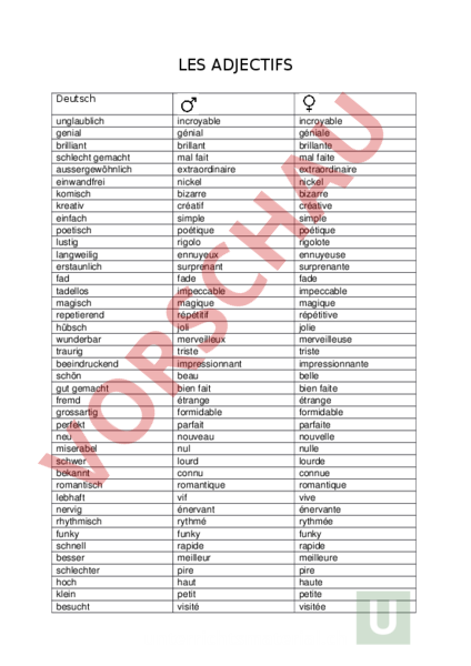 Französisch Steigerung Der Adjektive übungen Arbeitsblatt: Les Adjectifs - Französisch - Lehrmittel
