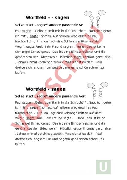 Arbeitsblatt: Worfeld sagen - Deutsch - Wortschatz