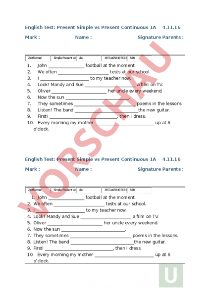 Arbeitsblatt: Englist Test - Englisch - Grammatik