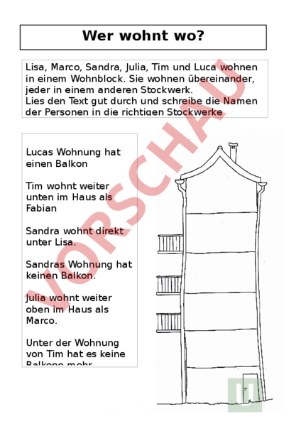 Arbeitsblatt: Wer wohnt wo - Diverses / Fächerübergreifend - Spiele