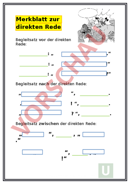 Arbeitsblatt: Merkblatt zur Wörtlichen Rede - Deutsch - Grammatik