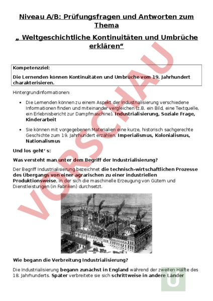 Arbeitsblatt Kontinuitaten Und Umbruche Im 19 Jahrhundert Geschichte Neuzeit