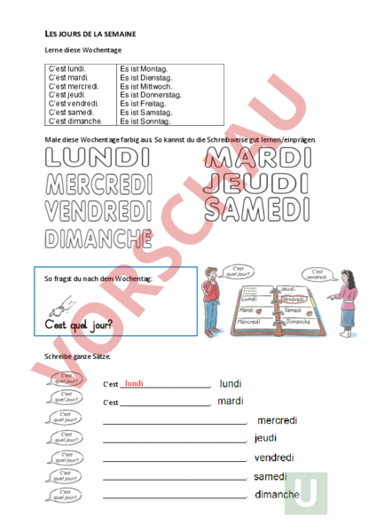 Wie Heißen Die Wochentage Auf Französisch Arbeitsblatt: Wochentage - Französisch - Wortschatz