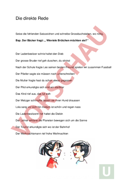 übungen Zur Direkten Und Indirekten Rede Arbeitsblatt: Übungsblätter zur direkten Rede - Deutsch - Grammatik