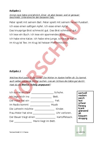 Arbeitsblatt: Textwerkstatt - Französisch - Texte schreiben