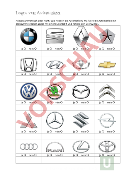 Arbeitsblatt Logos Von Automarken Geometrie Symmetrien