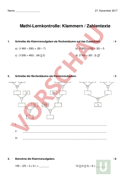Klammern Auflösen übungen Mit Lösungen Pdf Arbeitsblatt: LK Klammern Zahlentexte - Mathematik - Gemischte Themen