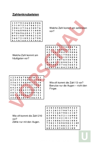 Arbeitsblatt Zahlenknobeleien Mathematik Anderes Thema