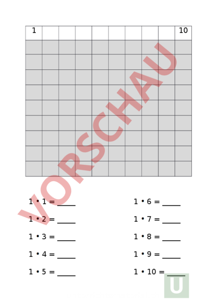 Arbeitsblatt: Kleine Einmaleins 1er Reihe - Mathematik - Multiplikation