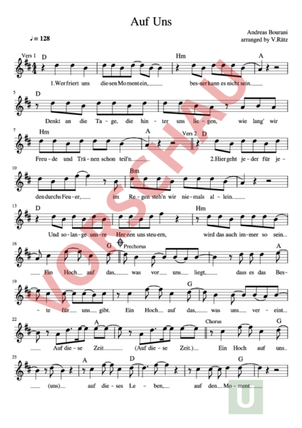 Andreas Bourani Text Auf Uns Arbeitsblatt: Auf Uns (Andreas Bourani) Leadsheet - Musik - Singen / Lieder