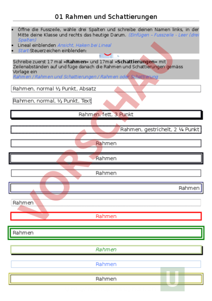 Arbeitsblatt Word Rahmen Und Schattierungen Informatik Textverarbeitung