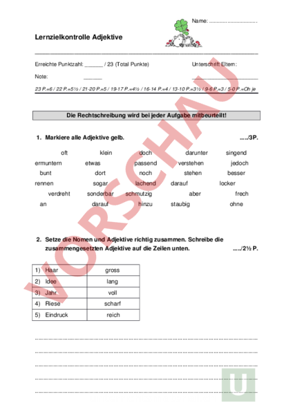 Arbeitsblatt: Adjektive Test - Deutsch - Grammatik