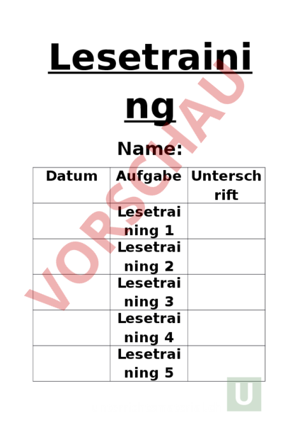 Arbeitsblatt: Lesetraining 1 - Deutsch - Erstlesen