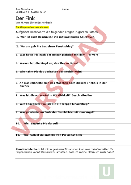 Arbeitsblatt: Leseverständnis - Deutsch - Textverständnis
