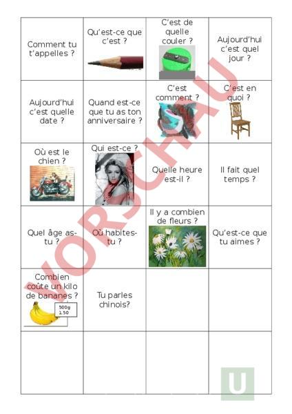Arbeitsblatt: Fragen_Memory - Französisch - Wortschatz